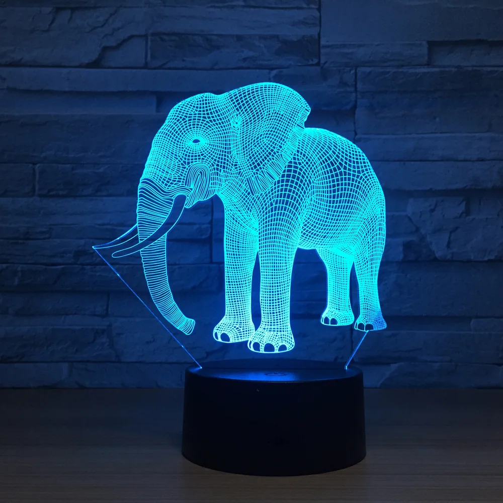 Слон 3d цветная светодиодная лампа Акриловая Luminaria De Mesa Usb Led Рождественские