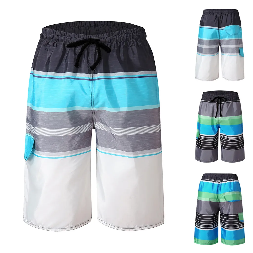 Летние пляжные шорты мужские анти-кражи карман свободно облегающие шоу линии эластичный пояс пляжные брюки повседневные брюки плюс размер