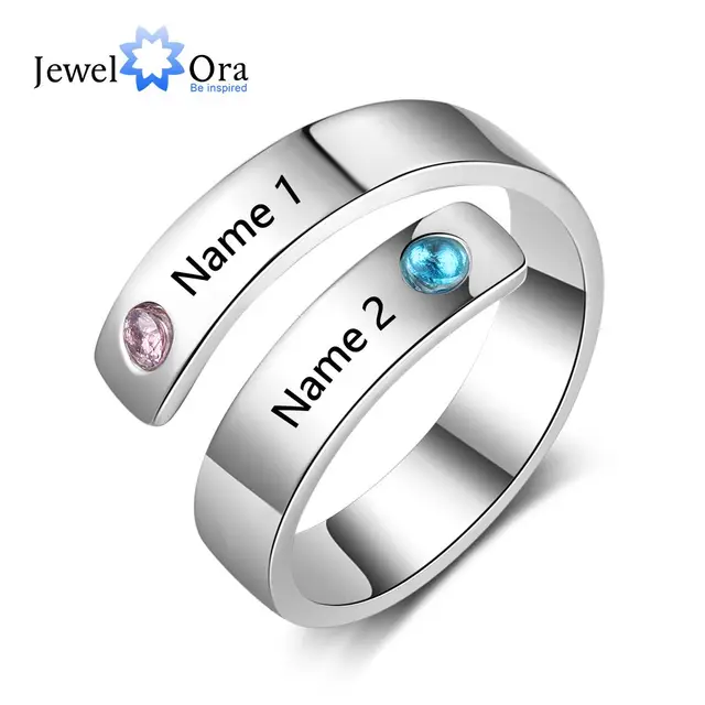 Personalized Gift Birthstone Engraved Names Adjustable Rings For Women Promise L Personalized Gift Birthstone Engraved Names Adjustable Rings For Women Promise L