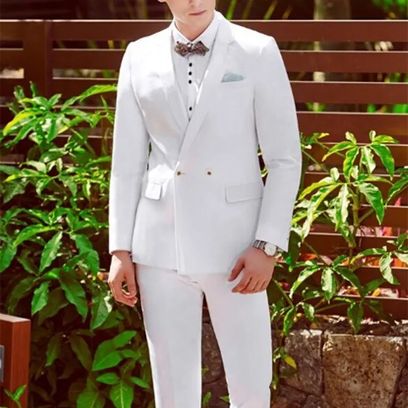 2017 Tailored Double Breasted White Men Suits Elegant Men Tuxedos For Wedding/Dinner Party/Prom