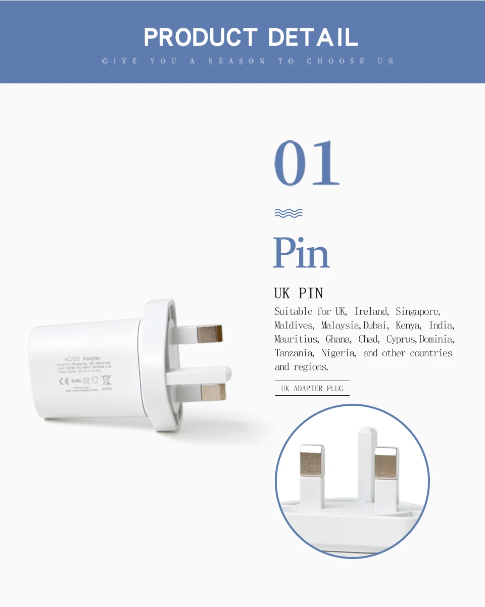 1 PC UK Adapter Dual usb Interface Travel Power Plug 5V 2.4A Charger Adaptors Converter Connector UK Plug 3 Pin Socket White (4)