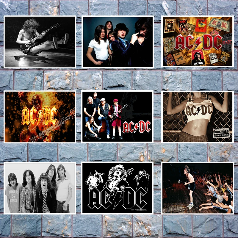 

ROCK ROLL BAND ACDC white Kraft Paper Poster Wall Sticker Living Room Painting bar home pub cafe decor