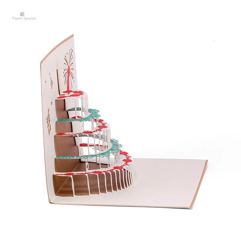  PAPER SPIRITZ Happy Birthday Cake Cards 3D laser Cut Paper Pop Up Card With Envelope Thank You Invi - 32895589856