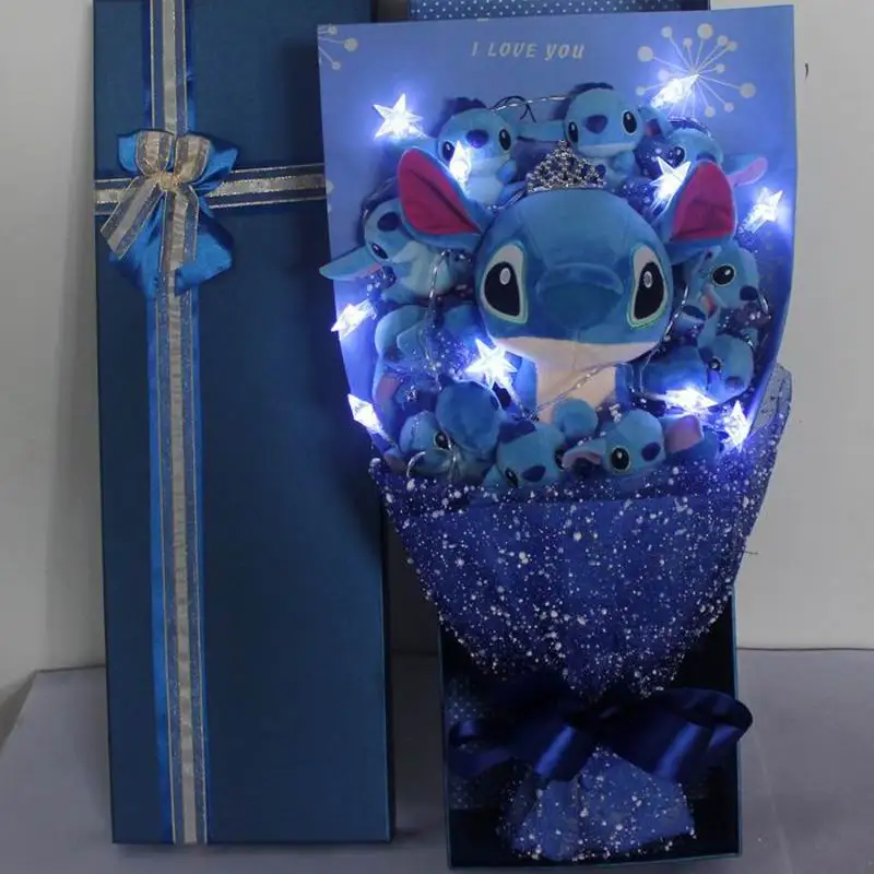 Ramo de punto de velero de felpa con luces NewStitch Lilo Peluche Stitch ramo para decoración brillante de noche Regalo boda fiesta Ramo de punto de velero de felpa con luces NewStitch Lilo Peluche Stitch ramo para decoración brillante de noche Regalo boda fiesta
