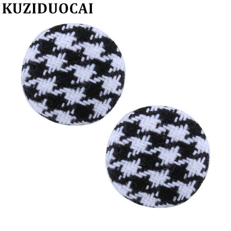

Kuziduocai New Fashion Fine Jewelry 5 Colors Round Button Shape Cotton Velvet Plaid Stripes Stud Earrings For Women Gifts E-1086