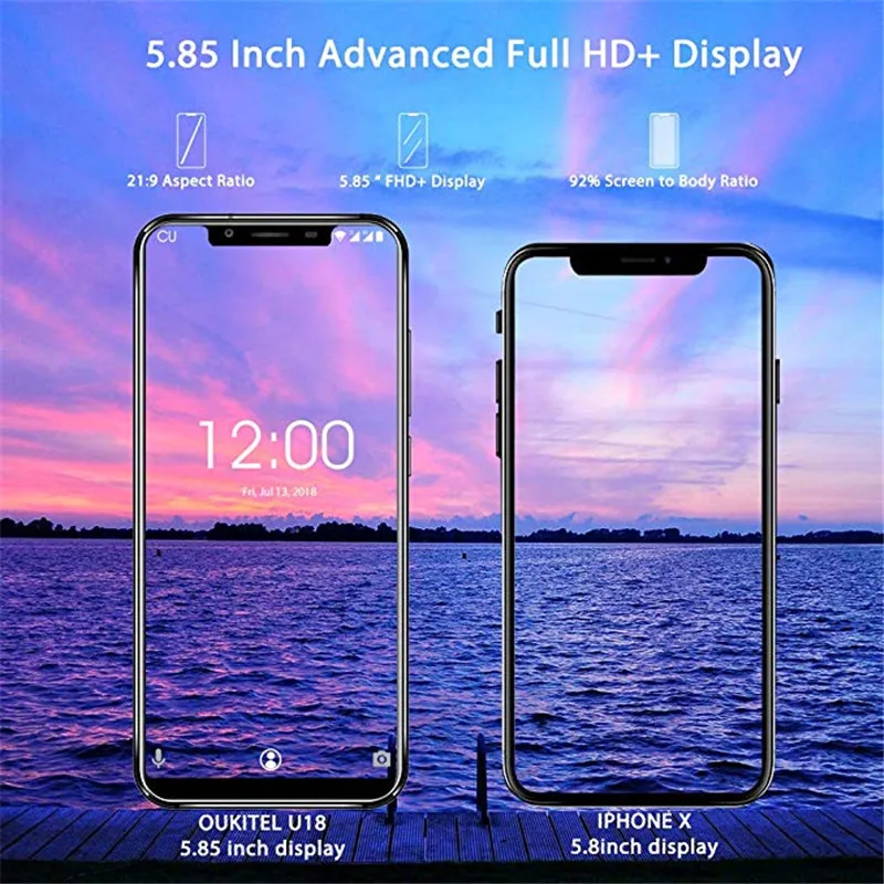 Oukitel U18 Face Id 4g Lte смартфон 5 85 дюймов 21:9 Android 7 0 Восьмиядерный 4 Гб ОЗУ 64 ПЗУ 4000 мАч 16 Мп