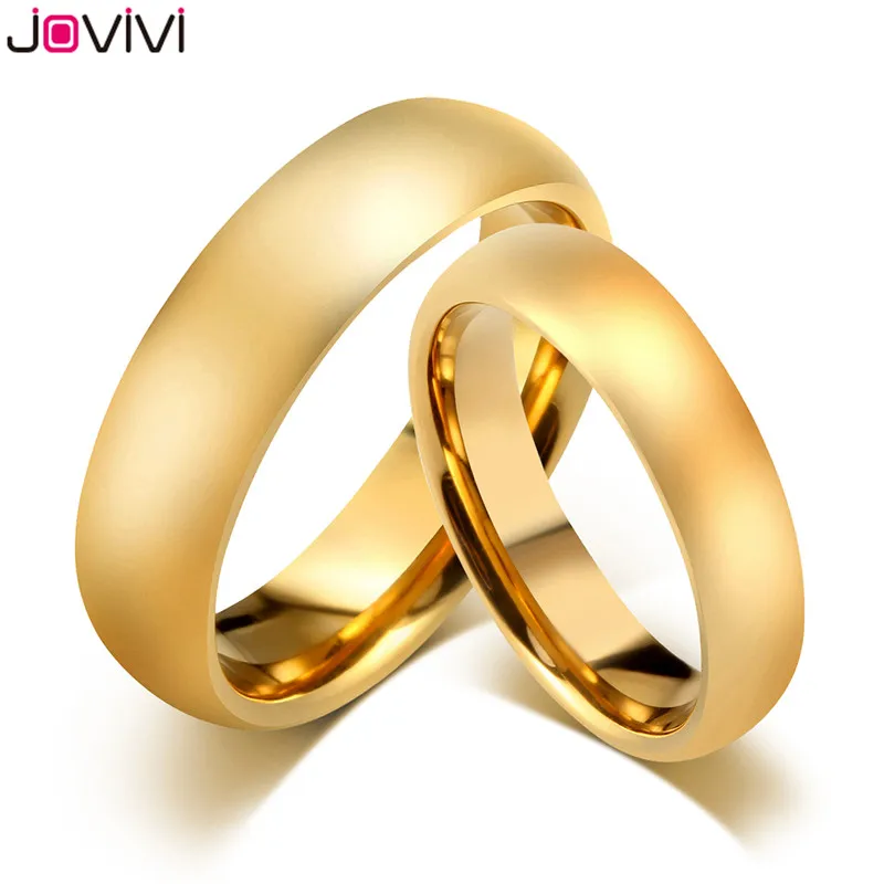JOVIVI 2018 Brand New 4mm Gold tone Domed High Polished Plain Tungsten Wedding Bands Couples Band Ring for women Finger Ring