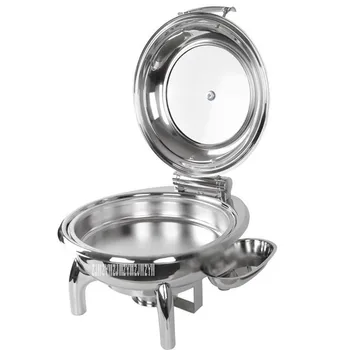

6L Round Shape Visible Lid Stainless Steel Buffet Food Container Ceramic Plate Heating Food Keeping Warm Storage Stove