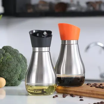 

2015 stainless steel bag glass spice bottle leak-proof oiler oil soy sauce and vinegar cruet big oil bottle