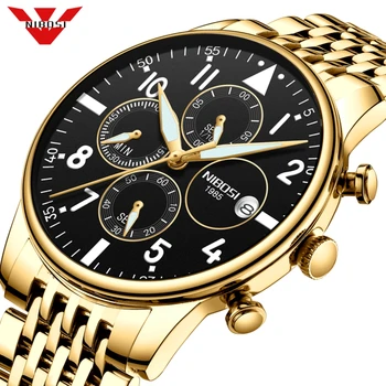 

NIBOSI 2020 Gold Brand Luxury Mens Fashion Watch Men Sport Waterproof Quartz Watches Men Army Military Watch Relogio Masculino