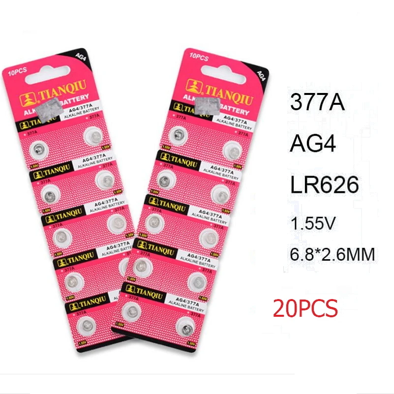 20 pcs AG4 LR626 377A 1.55V 377 Battery For Watch Button Cell Batteries New Brand Watch Accessories Alkaline Electronic Products