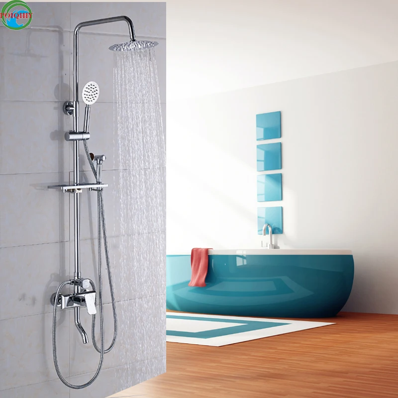 

Solid Chrome finish Shower Faucet Bathroom Wall Mounted Rainfall 8" Shower round Head three-way Mixer Valve Shower Mixer Taps