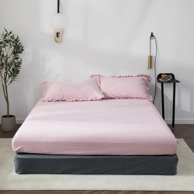 wholesale washed cotton fitted sheet solid colour mattress cover