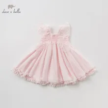 Dave bella/летнее платье принцессы с бантом для маленьких девочек; Детские Вечерние Платья с цветочным рисунком на свадьбу; одежда для малышей; DB9940