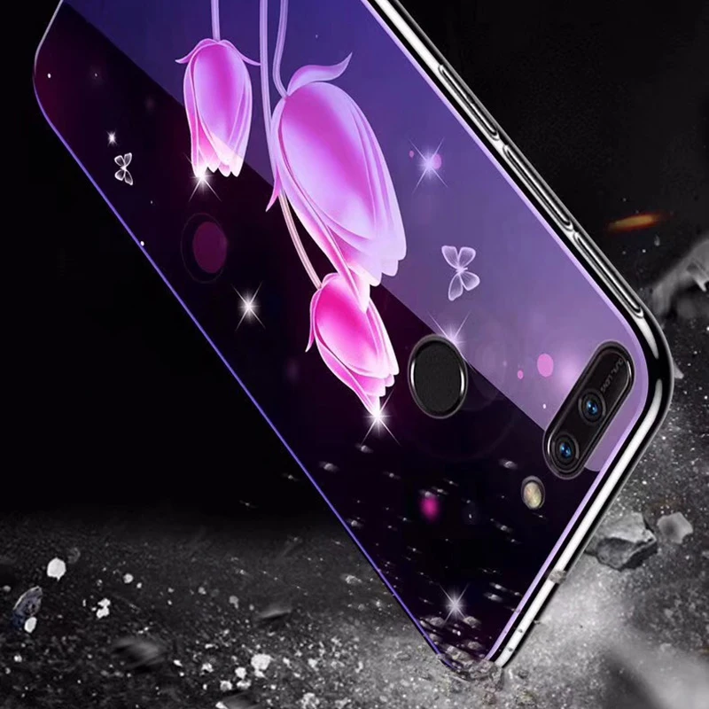 Чехол из закаленного стекла с цветами для Huawei Honor 8 8X V9 10 Y9 Y5 2018 Mate 20 Lite P20 P10 P9 2017 Nova 3