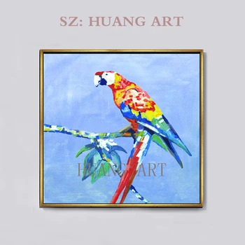 

New Art Hand-painted High Quality Colorful Animal Bird Parrots Oil Paintings on Canvas Handmade Decorative hall sofa restaurant