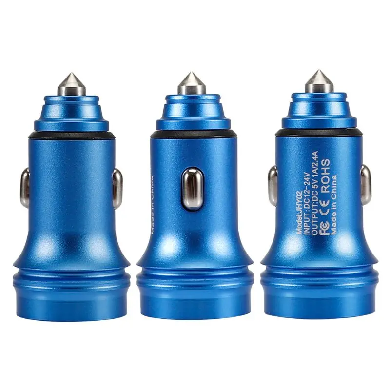 

Aluminum Alloy Dual USB Car Charger Metal Smartphone Fast Charging Device with LED Light Adapter Accessories JHY-002 1A/2.4A