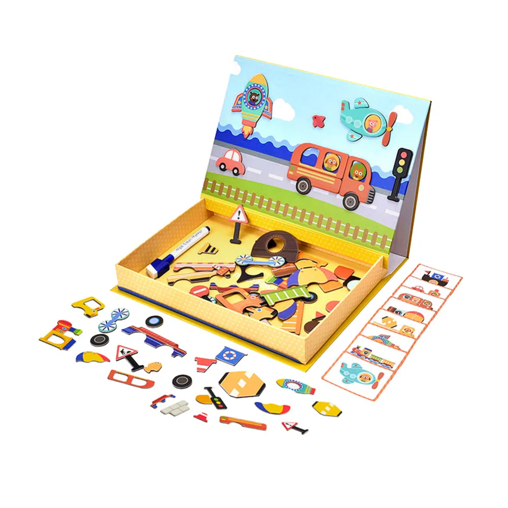 Детская доска для рисования, магнитная головоломка для детей, машина для дорожного движения, пазлы, наброски для малышей, развивающая игрушка