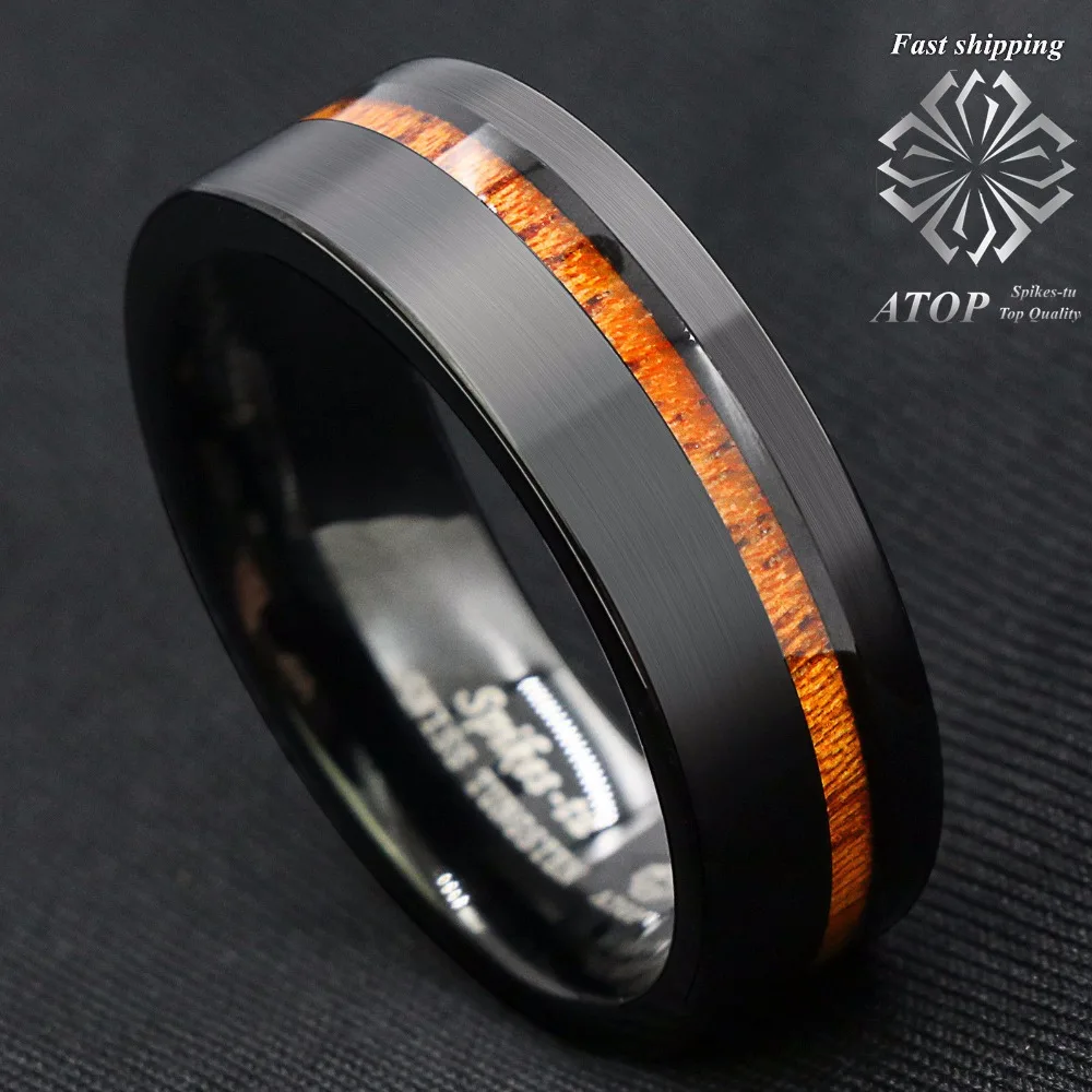 8 мм черный матовый вольфрам карбида кольцо от центра Koa дерево обручальное кольцо