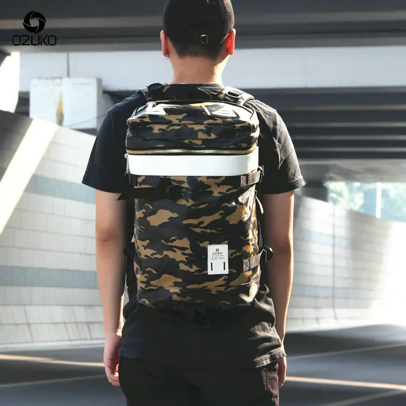

OZUKO The New Backpack Large Capacity Waterproof Casual Men Backpack Fashion Unisex Women backpack Camouflage color Travel Bags