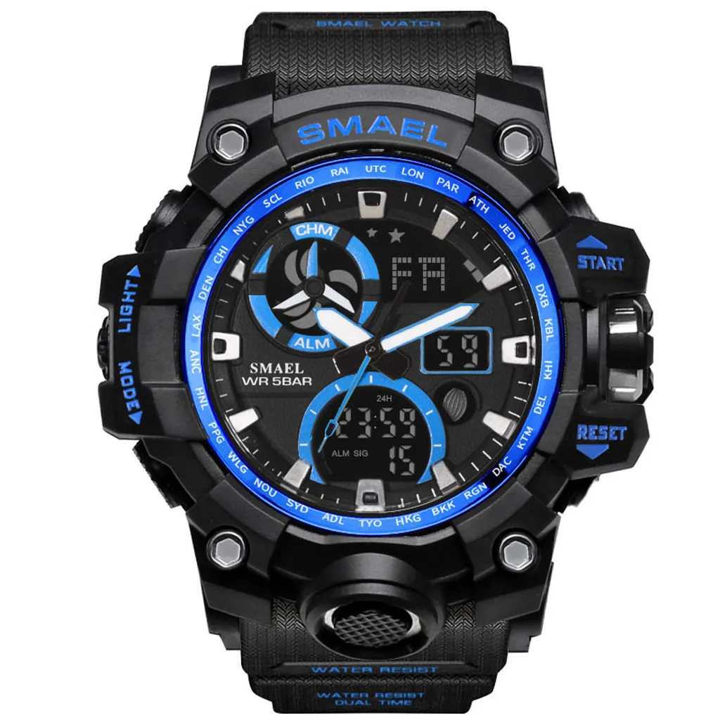 SMAEL мужские спортивные часы, двойной дисплей, аналоговый цифровой светодиодный, электронные наручные часы, водонепроницаемые, подарки, мужские наручные светящиеся часы для плавания
