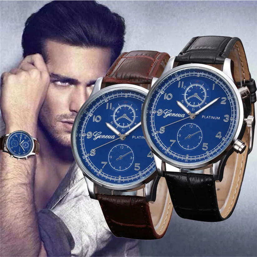 

Hot New Men Retro Design Leather Geneva quartz-watch montre homme relogio masculino men watch quartz watch Drop Shipping S42