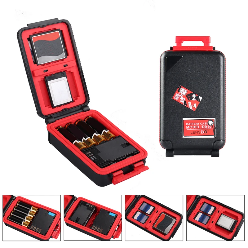 

LENSGO D910 Camera battery holder Memory Card SD CF XQD Card Storage Box AA battery Organizer Protector for DSLR Camera battery