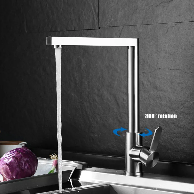Stainless steel brushed kitchen faucet 360 degree rotation kitchen sink mixer water tap no paint no chromed original surface wall mount kitchen faucet
