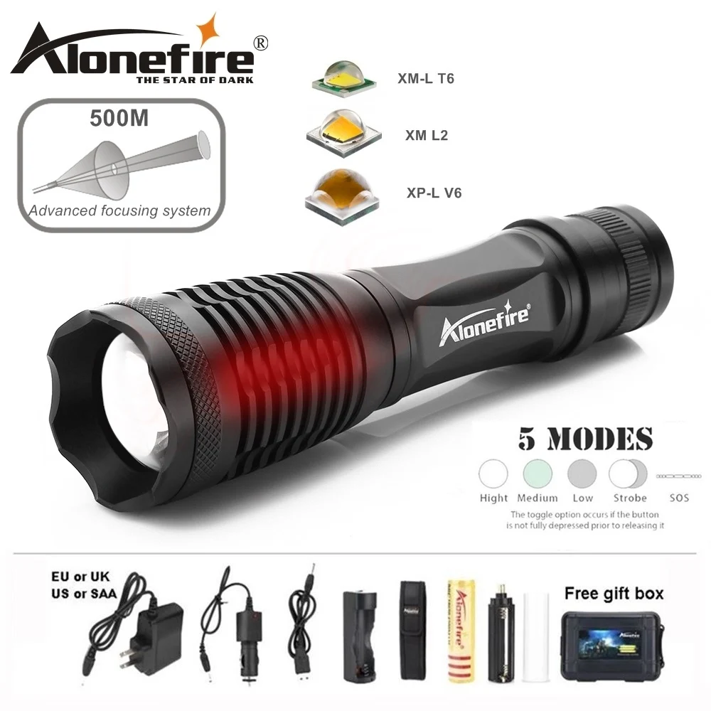 

AloneFire Cree Tactical Flashlight XM-L T6 L2 U3 LED Zoom lantern zaklamp Torch Lanterna lamp for AAA 18650 Li-ion Battery E007