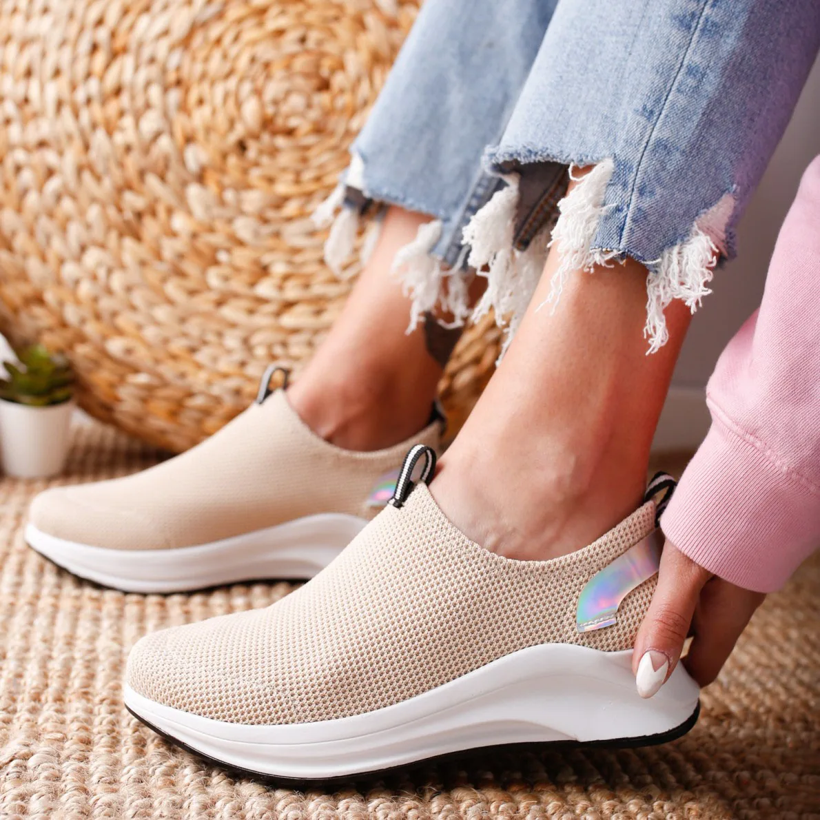 

Laamei Women Platform Shoes Women Casual Shoes Vulcanized Slip on High Breathable Solid Sneakers Women Shose