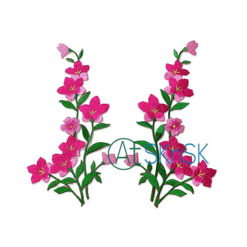 

1Pair/lot Red Flower with Leaves Embroidered Patch Iron On Clothes Floral Patch Motif Applique Children Women DIY Stickers