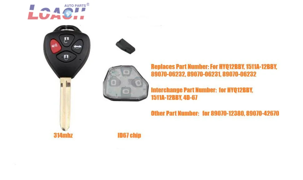 5 шт./лот Модернизированный дистанционный ключ с 4 кнопками Fob 315 МГц 4D67 чип для пластиковая пилочка для ногтей Sienna FCC ID: HYQ12BBY, 4D-67, 1511A-12BBY
