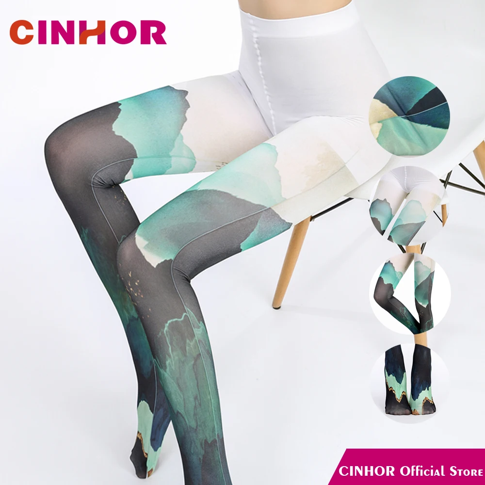

CINHOR Sexy Nylon Thin Ventilation No Crotch Anamorphism Blue Bottoming Jacquard Weave Pantyhose Winter Silk Stockings Slimming