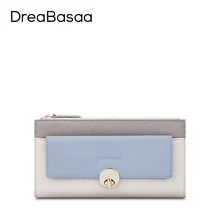 DreaBasaa Real Genuine leather Women Wallets Brand Design High Quality 2016 Double Zipper Long Lady Wallet Purse Clutch