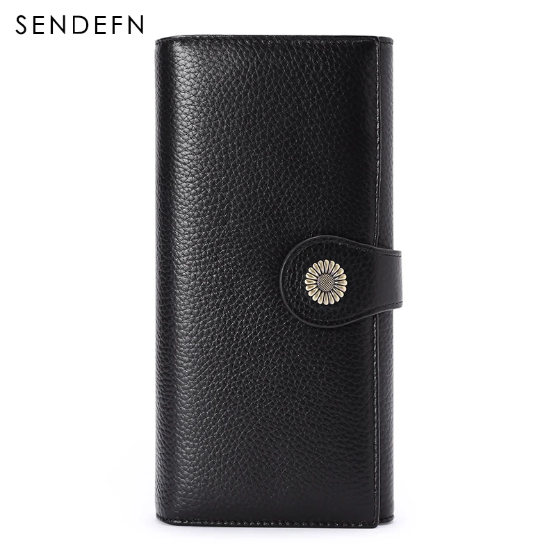 SENDEFN جديد سبليت جلدية بيع النساء مخلب محفظة جلدية الإناث محفظة طويلة النساء سستة محفظة حزام المال حقيبة محفظة 5209-55