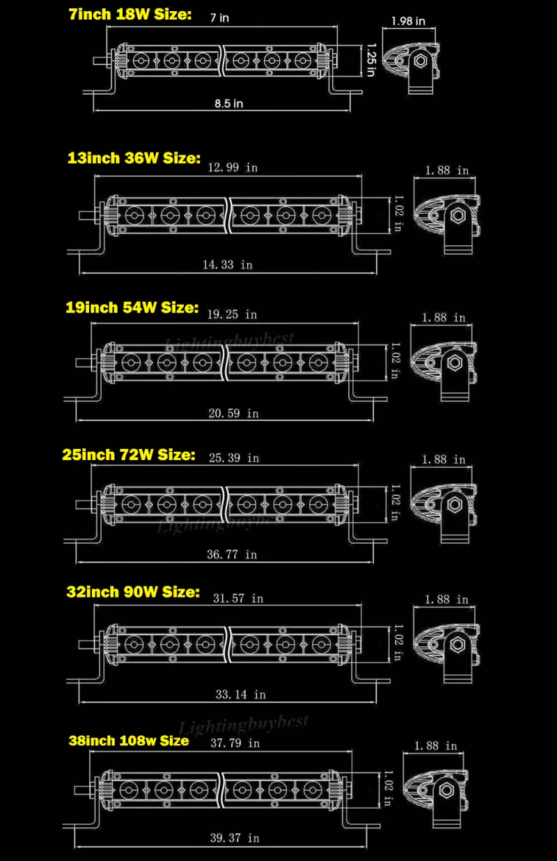 7 дюймов 13 "20" 25 "32" 38 "45" 50 "дюймов Тонкий Однорядный белый/светодио дный желтый светодиодный рабочий свет бар Offroad дальнего света пятно туман