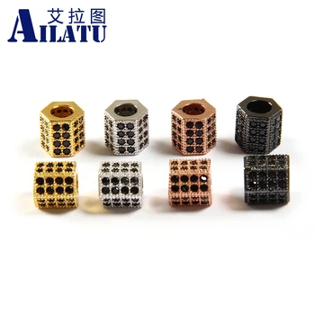 

Ailatu Hexagonal Prism Charm Accessories Made of Black Cubic Zirconia and Copper Decorated for DIY Fashion Bracelet Jewelry
