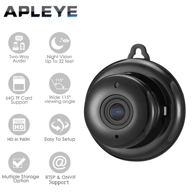 APLEYE Button 720P Q6 IP Camera Wifi Wireless Mini ONVIF Camera CCTV