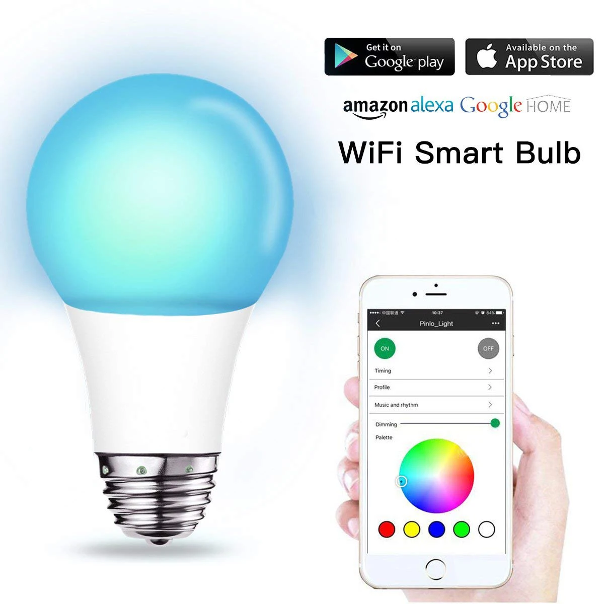 Умная лампа WiFi Светодиодная E26 100 Вт Equ совместима с Alexa и Google Home дистанционное