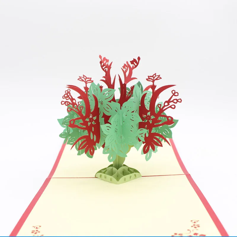  3D Handmade New Year Red and Blue Christmas Tree Paper Invitation Greeting Cards PostCard Thanksgiv - 32842067675