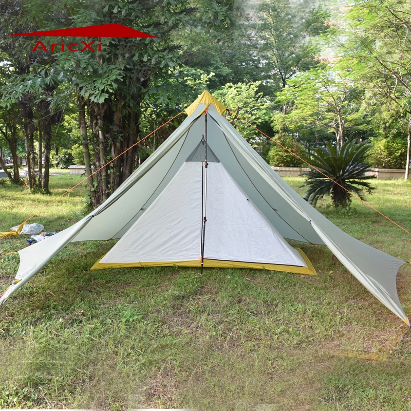 

Ultralight Camping Tent 1-2 Person Outdoor 20D Nylon Both Sides Silicon Coating Rodless Pyramid Large Tower Tent