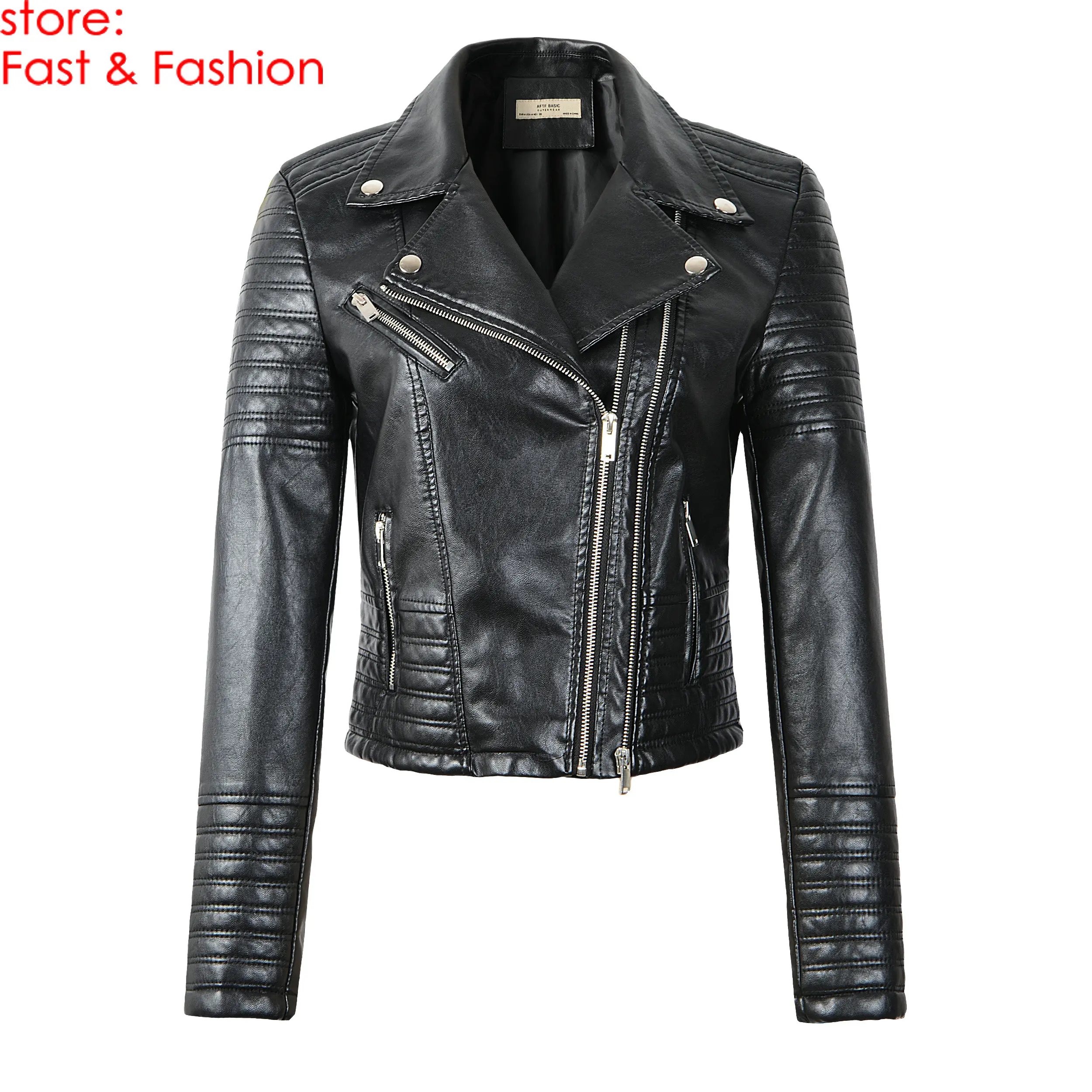 Новинка, модные женские гладкие Мотоциклетные Куртки из искусственной кожи, женские осенне-зимние байкерские уличные куртки с длинным рукавом, черное пальто - Цвет: 1828 Black