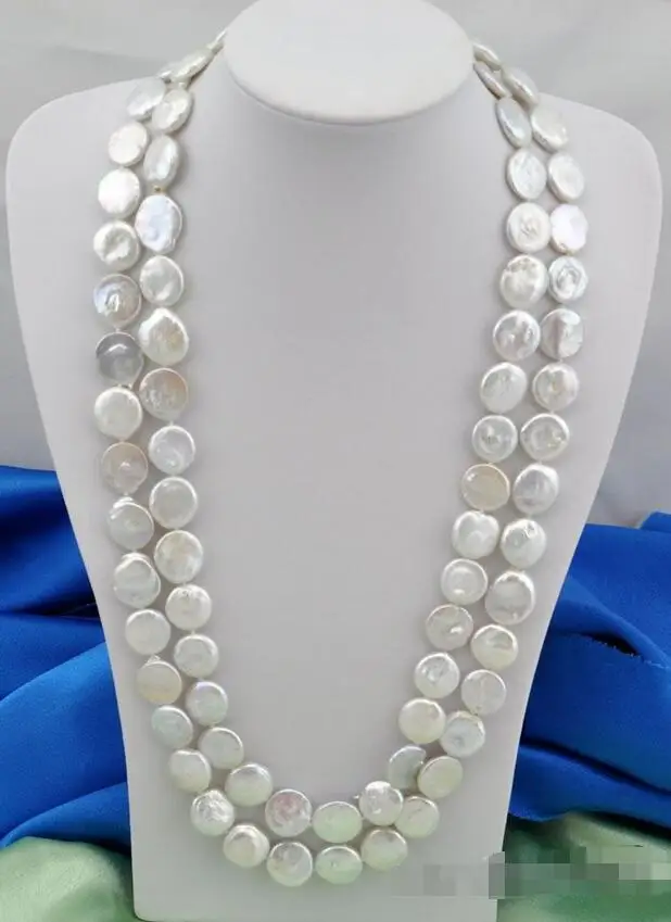 

FREE SHIPPING HOT sell new Style >>>> 50"15mm coin white freshwater pearl necklace