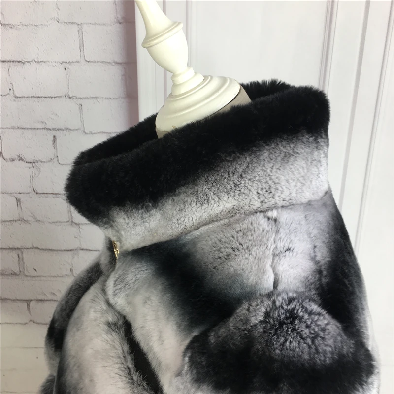Avec Veste Rex Chinchilla Couleur moyen Fourrure Montant Véritable Réel Court De Col Manteau Lapin xY60O