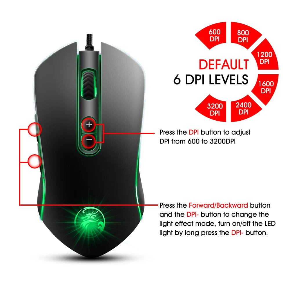 Apedra 3200 Точек на дюйм USB проводной игровой Мышь геймер компьютерных мышей светодио