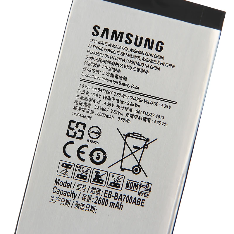 samsung Батарея EB-BA700ABE для samsung Galaxy A7 SM-A700F SM-A700FD SM-A700S SM-A700L SM-A700 batteriies 2600 мА-ч