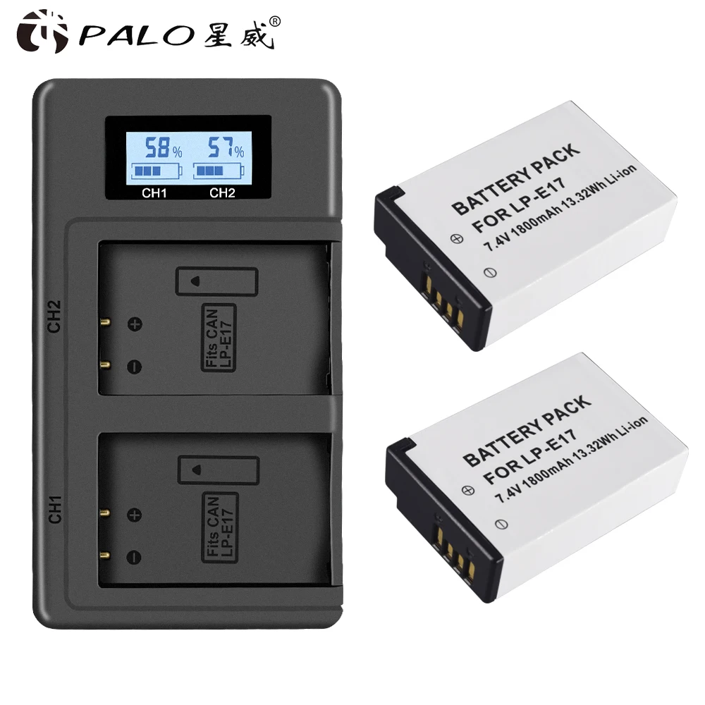 

PALO 2pcs LP-E17 camera battery+2slot LCD display charger For Canon EOS 750D 200D 760D T6i T6S M3 M5 X8i 8000D KISS X8i cameras