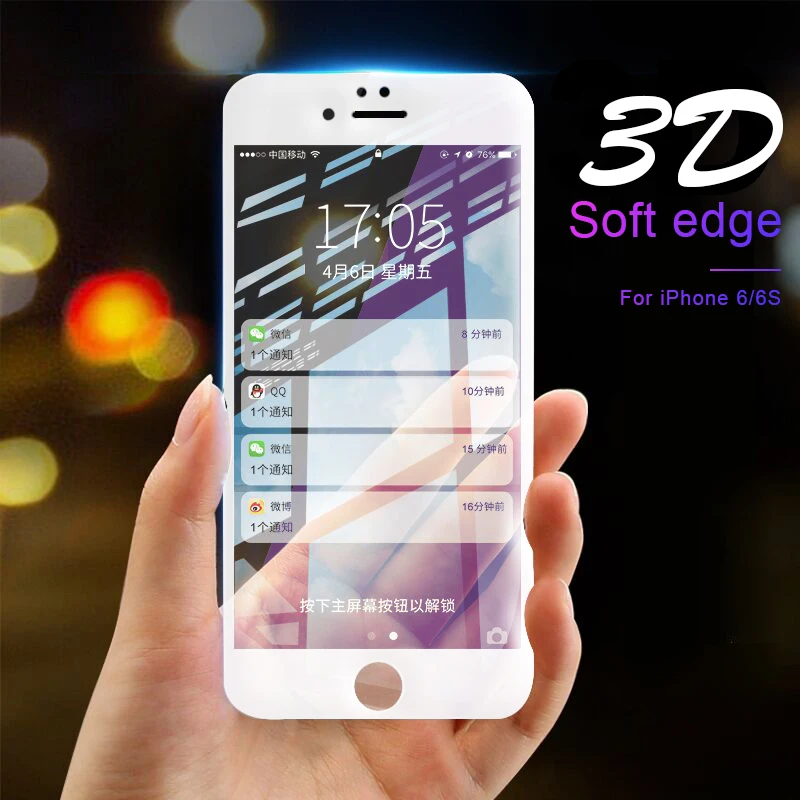 3D изогнутый край Полное покрытие из закаленного стекла r для iPhone 6 S Plus протектор экрана на iPhone 6 6s Plus стеклянная защитная пленка