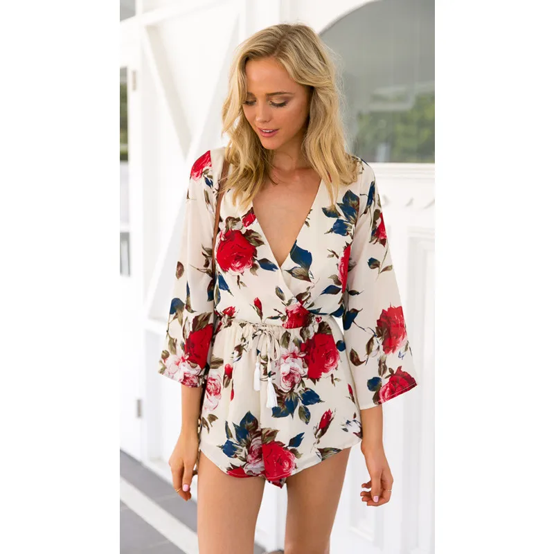 long sleeve floral playsuit
