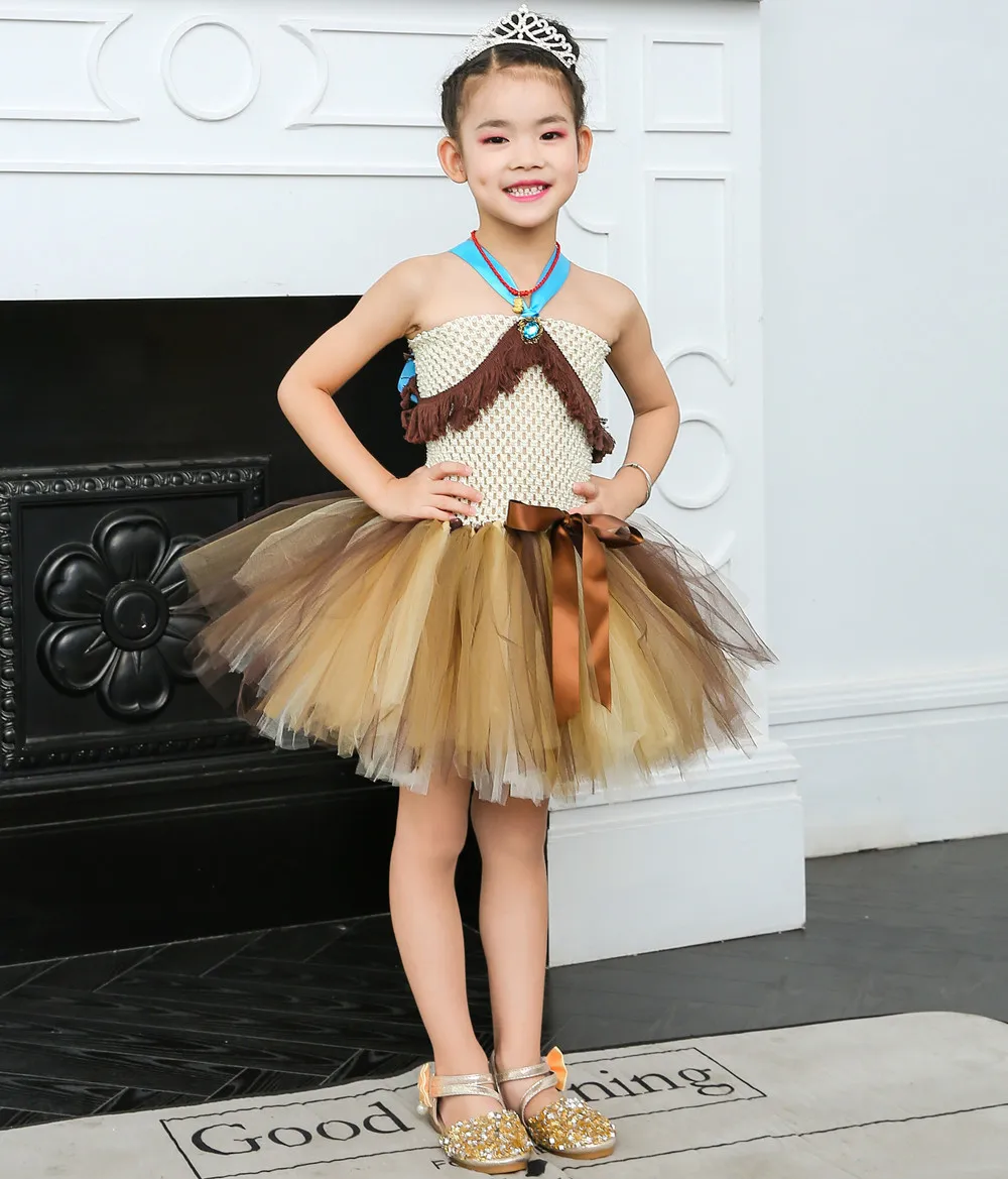 Princess Girl Tassel Tutu Dress Ball Gown for Kids Halloween Cosplay Fluffy Dress Baby Pocahontas Birthday Party Dresses Costume (1)